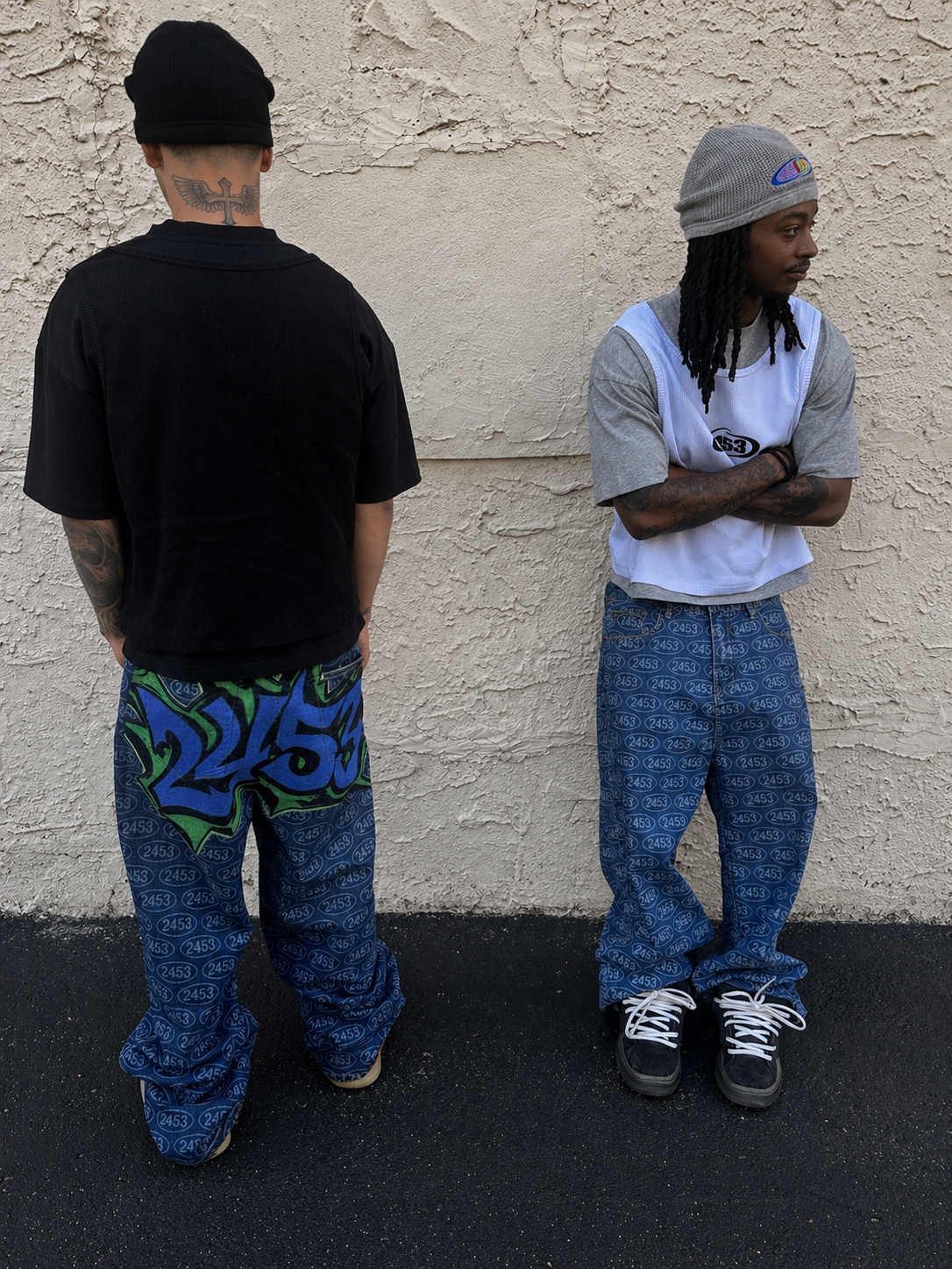 dark blue 2453 monogram graffiti bottoms