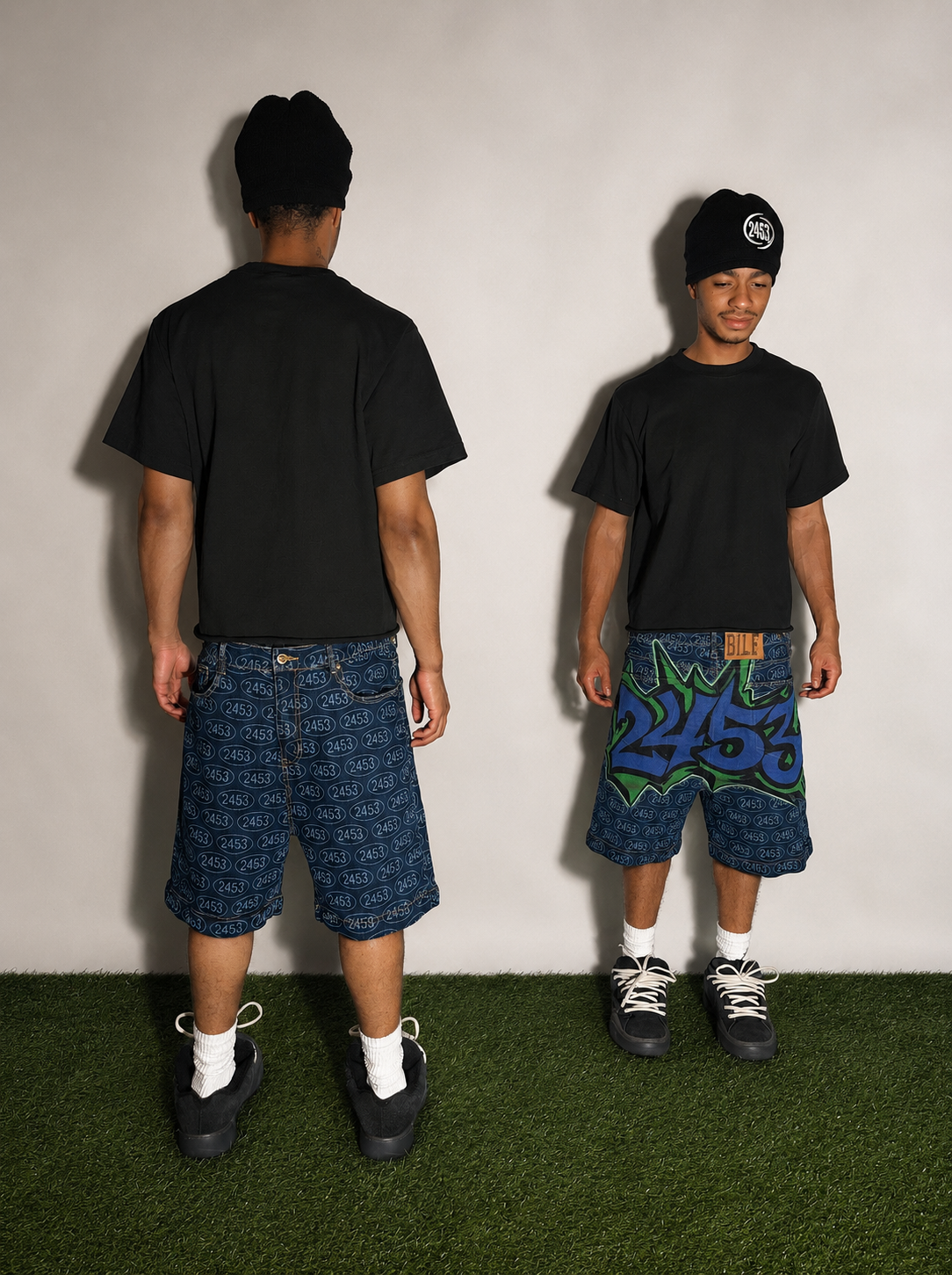 dark blue 2453 monogram graffiti bottoms