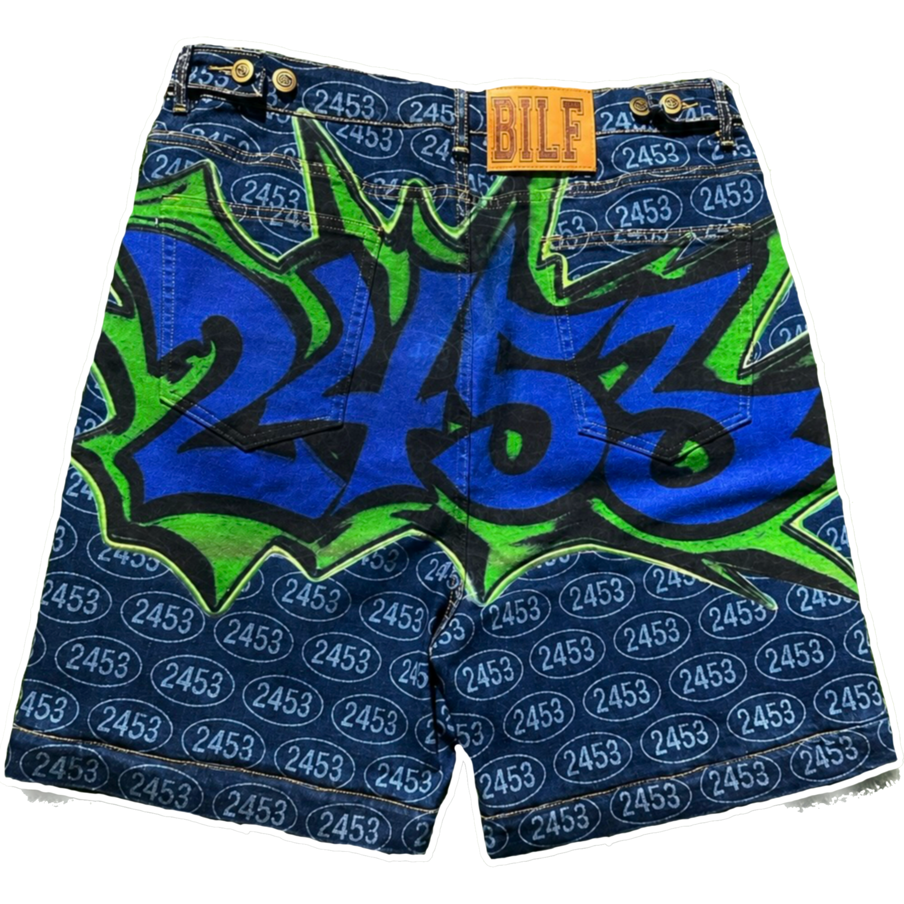 dark blue 2453 monogram graffiti bottoms